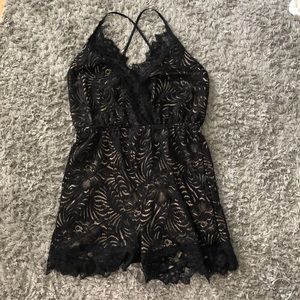 Black Lace Open Back Romper